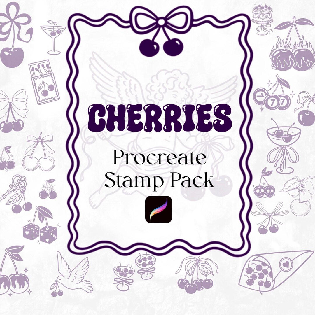Cherry Procreate Stamp Pack | Vintage Bow Tattoo Flash Brushes (digital ...