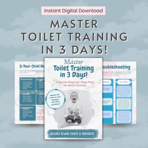 E-book Treinamento para o Uso do Vaso Sanitário em 3 Dias + Pacote para Imprimir | Guia Mestre de Treinamento para Uso do Vaso Sanitário | Tabela de Recompensas, Rastreador, Certificado e Flashcards