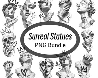 Surreal Statue PNG Bundle | Gothic Tattoo Flash, Graffiti Clipart (Digital Download)
