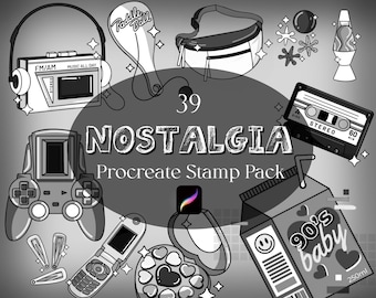 Nostalgia Procreate Stamp Pack. Retro 80s/90s Brushes. Vintage Icons (Instant Download)