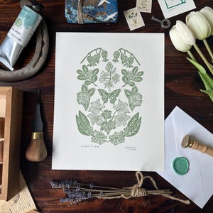 Butterfly Botanical Linocut Print - Wildflowers of British Columbia Floral Artwork | Canadian Native Flowers
