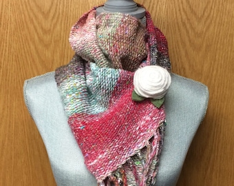 Silk & Wool Scarf, handwoven scarf; One-of-a Kind Scarf; Rustic Boho Scarf; pastels, earthy, jewel toned, gift for her