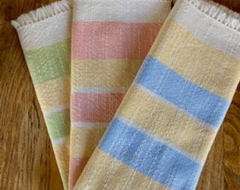 handwoven cotton napkin, set of 2, pastel striped, slub textured, reusable and eco friendly kitchen/dining textiles