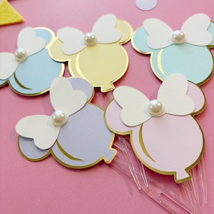 Mickey Magical Bow Mouse Head Balloon Cupcake Toppers Vintage Theme Park Birthday bild 2