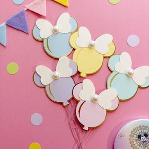 Mickey Magical Bow Mouse Head Balloon Cupcake Toppers Vintage Theme Park Birthday bild 1
