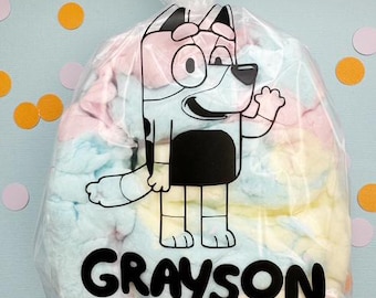 Custom Bluey Birthday Theme Cotton Candy Party Cellophane Loot Bag Personalized