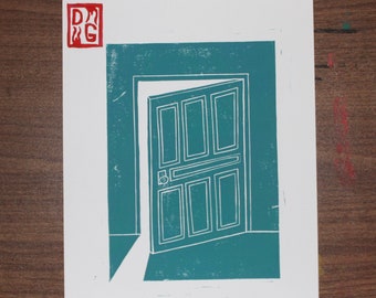 A Door Opening (handmade linocut print)