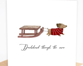 Dachshund, Sausage Dog, Christmas Card, Xmas Card, Reindeer, Funny Cards, Dachshund through the snow, Wiener, Christmas