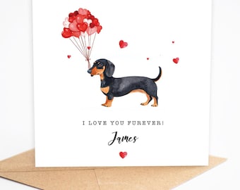 Sausage dog, Dachshund, Valentines day, Anniversary,  Birthday card, husband cards, boyfriend, wife, girlfriend
