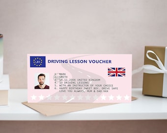 Voucher template, Driving Lesson voucher, Driving Gift, 17th birthday gift, Gift Vouchers