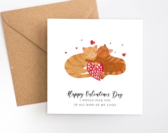 Cat, Valentines day, Anniversary,  Birthday card, husband cards, boyfriend, wife, girlfriend