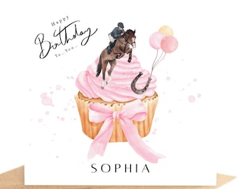 Personalised Watercolour Horse Birthday Card, Customise with any name