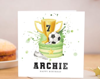 Personalised Watercolour Football Fan Birthday Card, Customise with any name & Age