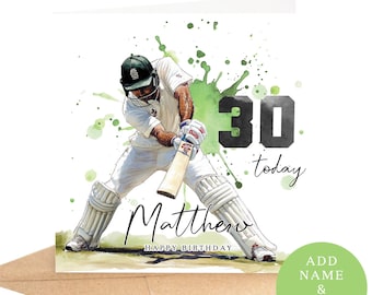 Personalised Cricket Fan Birthday Card, Customise with any name & Age