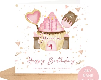 Personalised Watercolour Sweet Tooth Birthday Card, Customise with any name & age