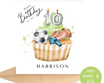 Personalised Watercolour Football Fan Birthday Card, Customise with any name & Age