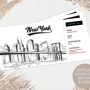 Personalisierte druckbare New York Bordkarte, sofortiger Download, NYC, Faux Bordkarte Vorlage, Städtereise, Urlaub Geschenk