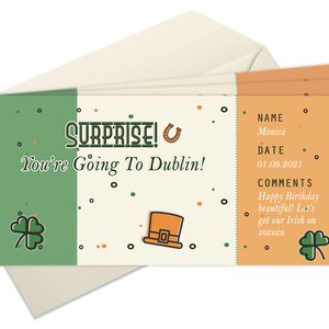Birthday Gift Surprise Trip Dublin Break Boarding Card Etsy