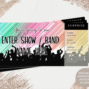 Konzertkarte, Vatertag, ÜBERRASCHUNG Geschenk, Karte Vorlage, Rock Konzert, Band, Geschenkgutschein, Geschenkideen, Musik, Gig-Karten, Festival