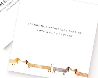 Sausage dog card, Dachshund card, Funny cards, Birthday cards, Dachshund birthday card, Dog card, Funny dog cards, Card for dog lover