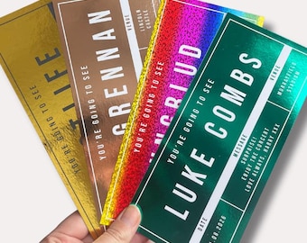 Foiled and Personalised Concert Ticket Gift Reveal - Available in a variety of colours - Any Artist
