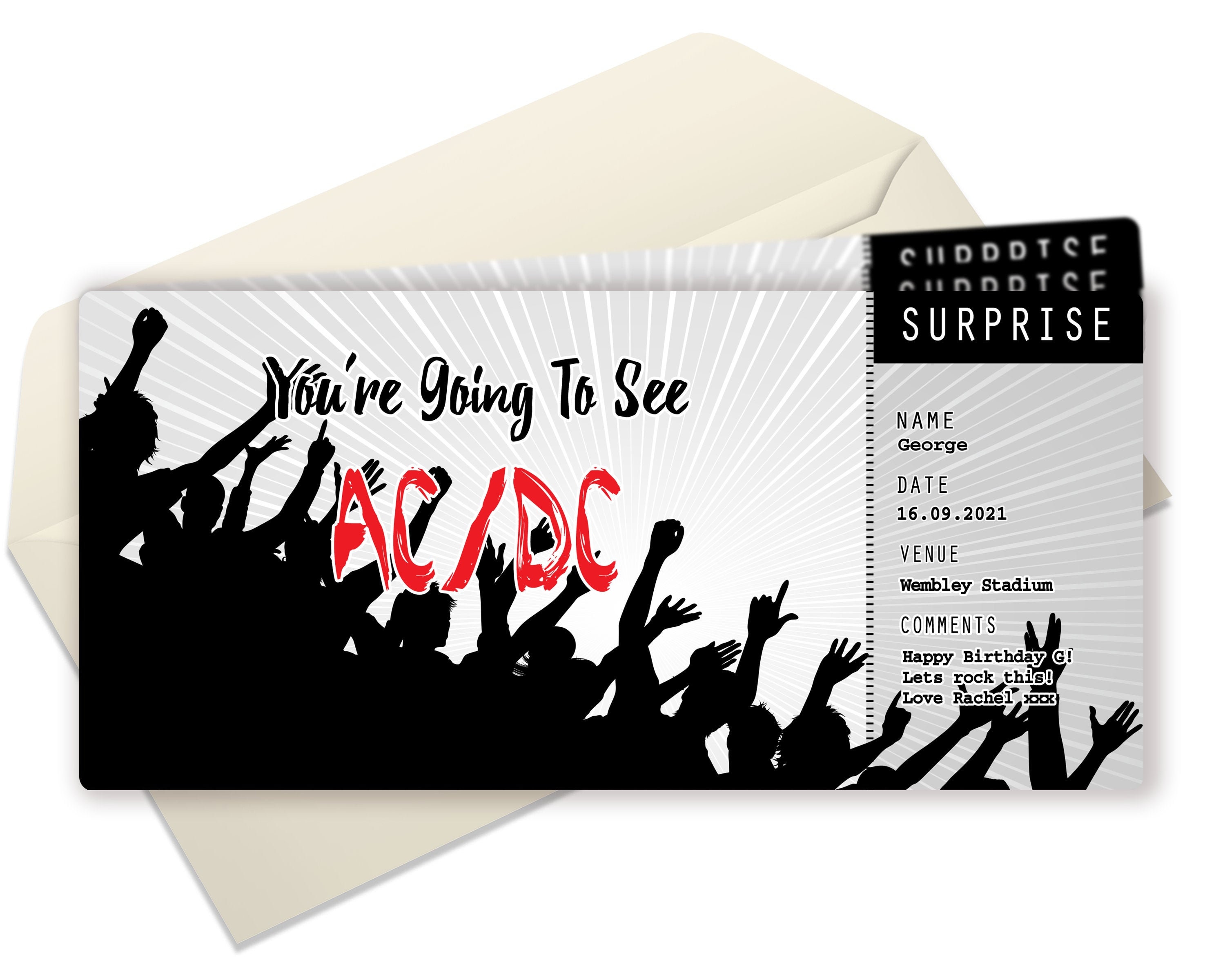 Concert Ticket SURPRISE Gift Ticket Template Rock Concert Etsy UK