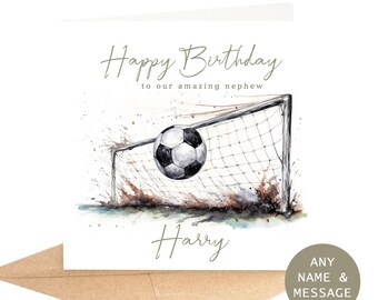 Personalised Watercolour Football Fan Birthday Card, Customise with any name & Age