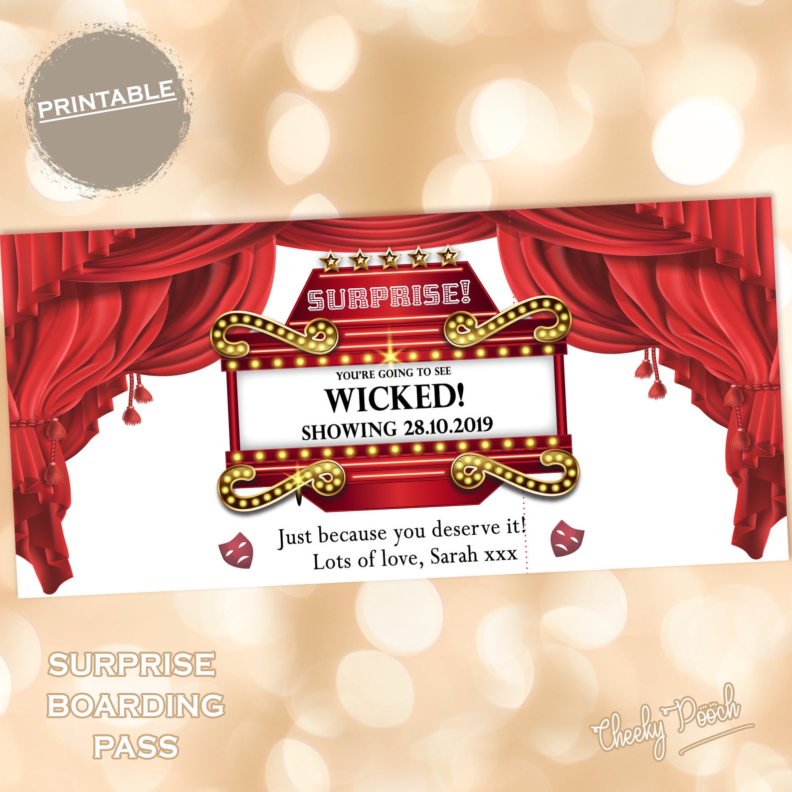 Printable Theatre ticket Surprise Trip Boarding Card | Etsy