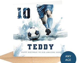 Personalised Watercolour Football Fan Birthday Card, Customise with any name & Age