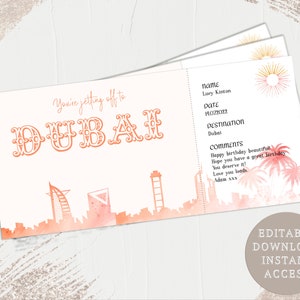 TÉLÉCHARGEMENT IMMÉDIAT - Voyage à Dubaï - Émirats arabes unis - Moyen-Orient - Vacances surprise - Cadeau vacances - Billet d'avion - Fausse carte d'embarquement - À imprimer à la maison