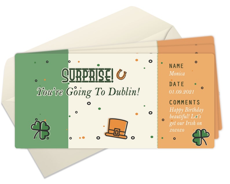 Printable Dublin Break Ticket Ireland Surprise Gift Etsy