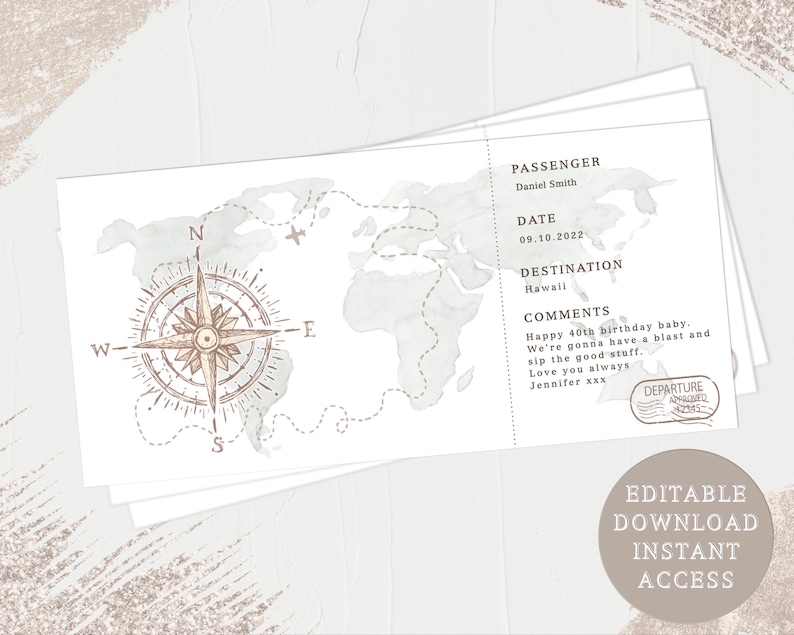 Printable Plane Ticket Surprise Gift Boarding Ticket - Etsy