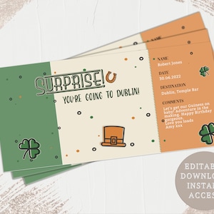 Druckbare Dublin Pause Ticket, Irland Überraschungsgeschenk, personalisiertes Geschenk, Faux Ticket, Ticketvorlage, Städtereise, Bordkarte