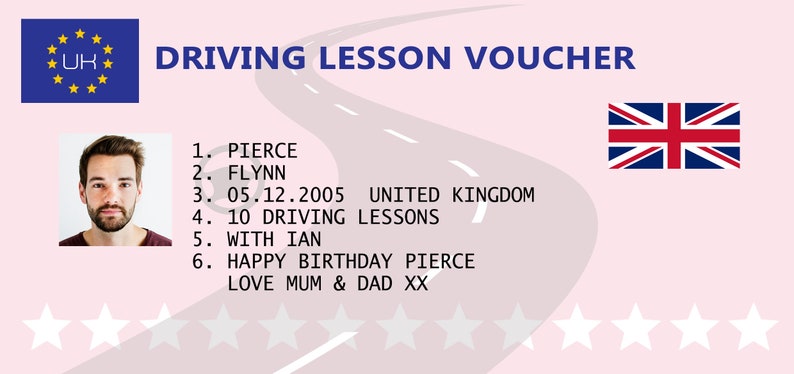 Voucher Template Driving Lesson Voucher Driving Gift 17th - Etsy UK