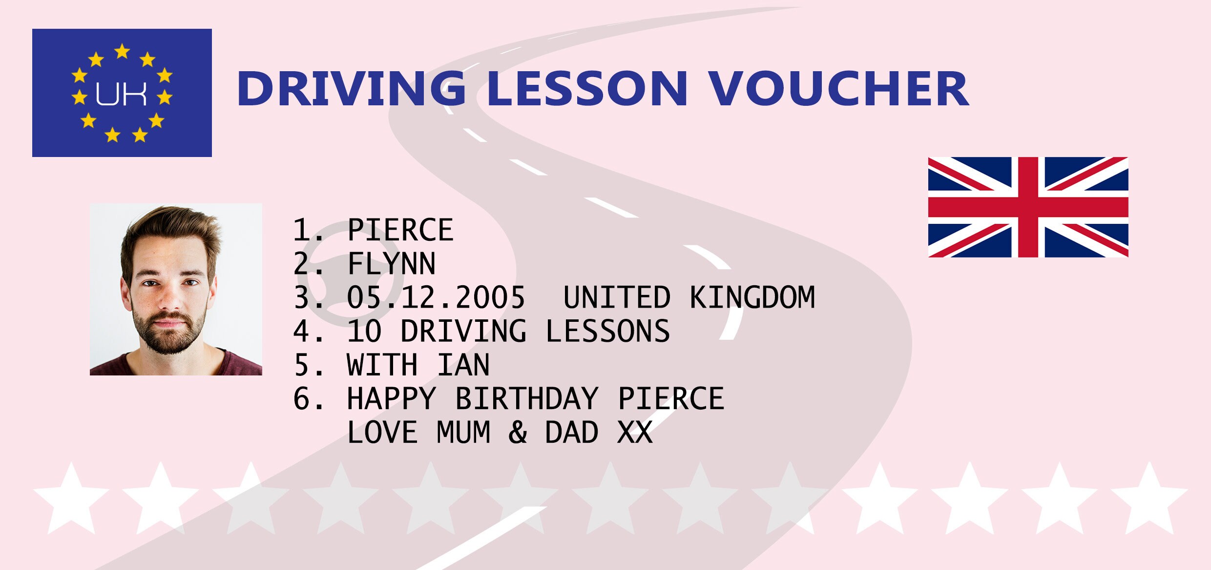 Driving Lesson Gift Voucher Template Driving Lessons Gift Card 