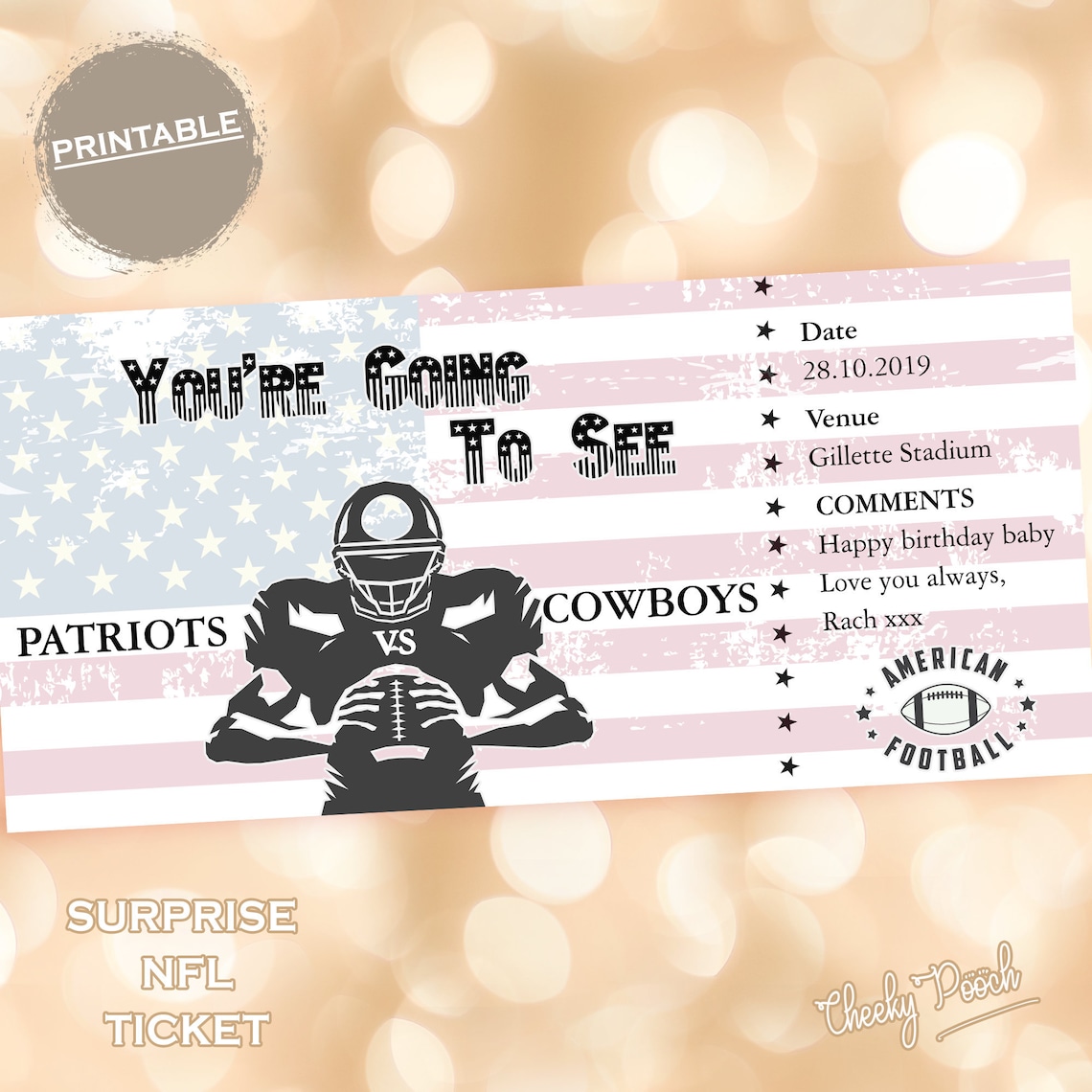 Printable NFL Ticket American football faux ticket Sports Etsy