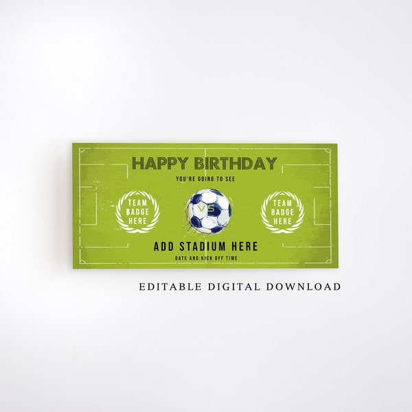 Billet de football, cadeau surprise, billet de football imprimable, cadeau personnalisé, faux billet de football, modèle de billet de match de football