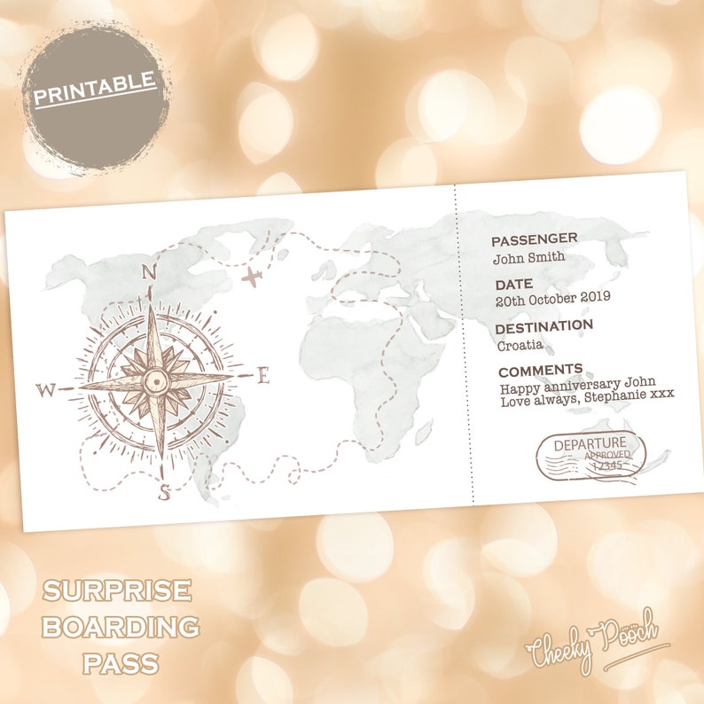 Printable Plane Ticket Surprise Gift Boarding ticket | Etsy