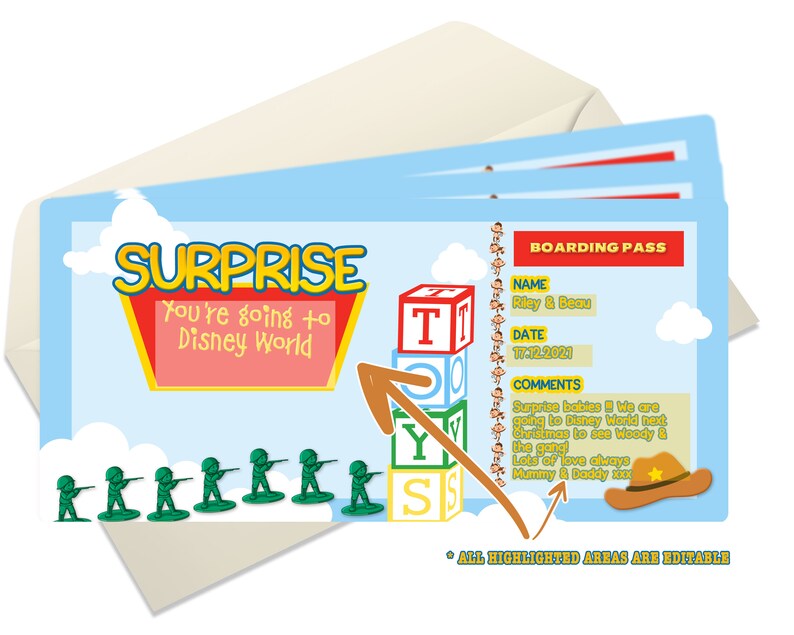 Surprise Trip DISNEY WORLD Boarding Card Boarding Pass Gift Etsy