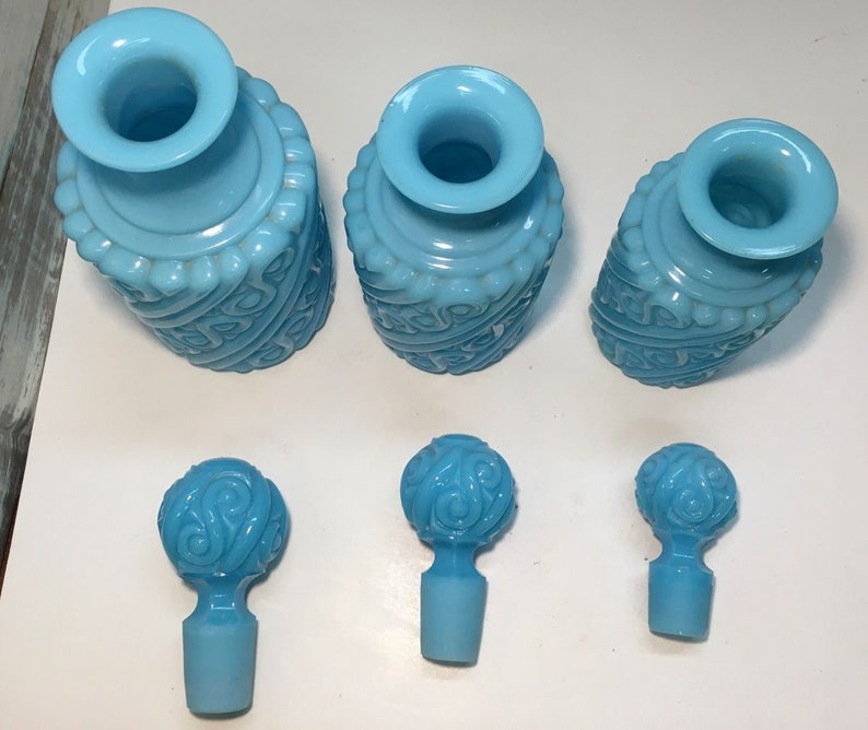 Portieux Vallerysthal Blue Opaline 3 Piece Swirl Vanity | Etsy