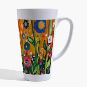 Tall Floral Latte Mug: Ceramic Coffee Cup, Large 17oz Mug