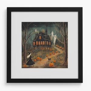 Whimsical Halloween Witch Print: Spooky Folk Art Home Decor (Digital Download)