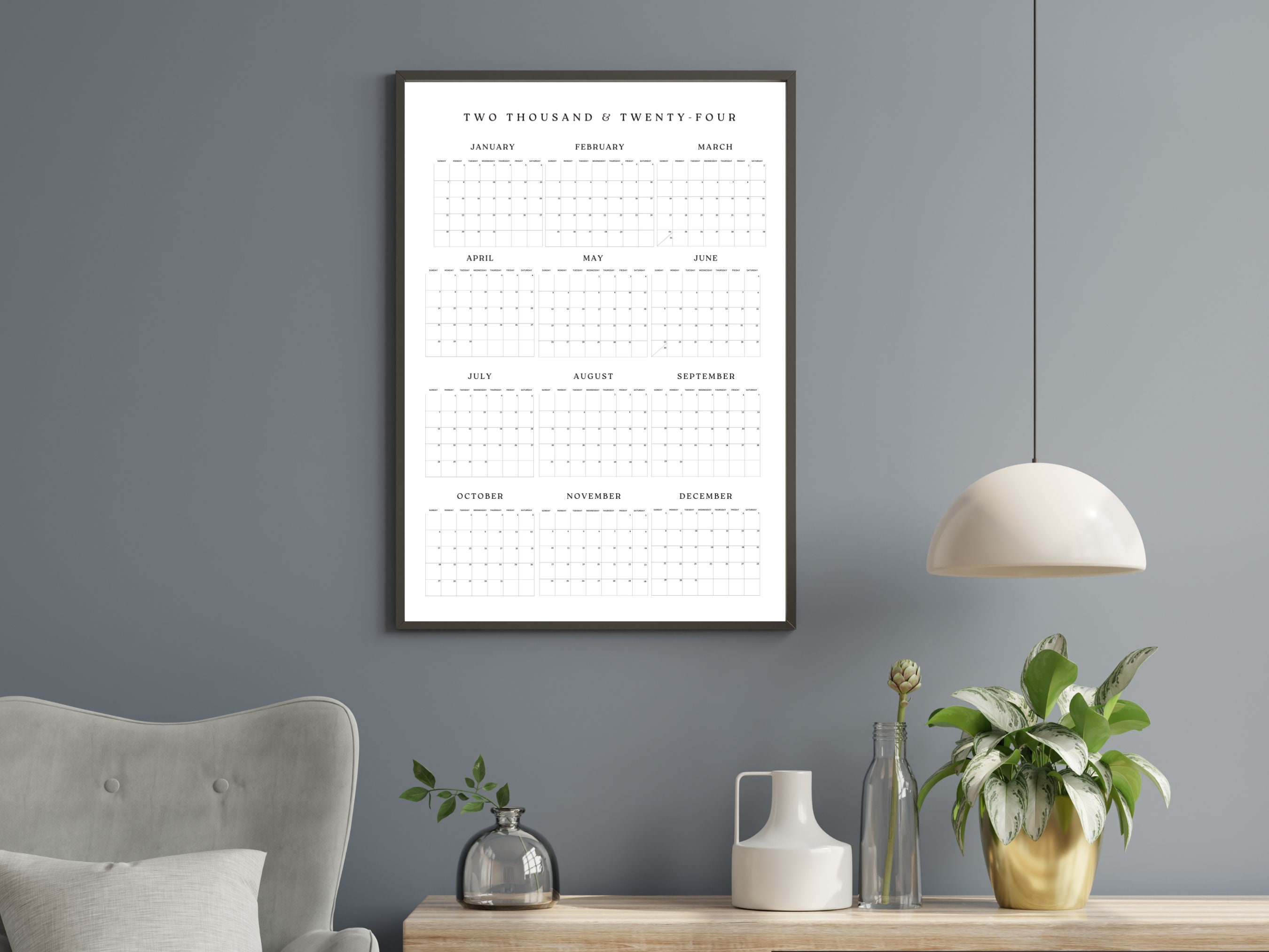 2025 Wall Calendar Printable Annual Calendar 24x36 Printable Wall