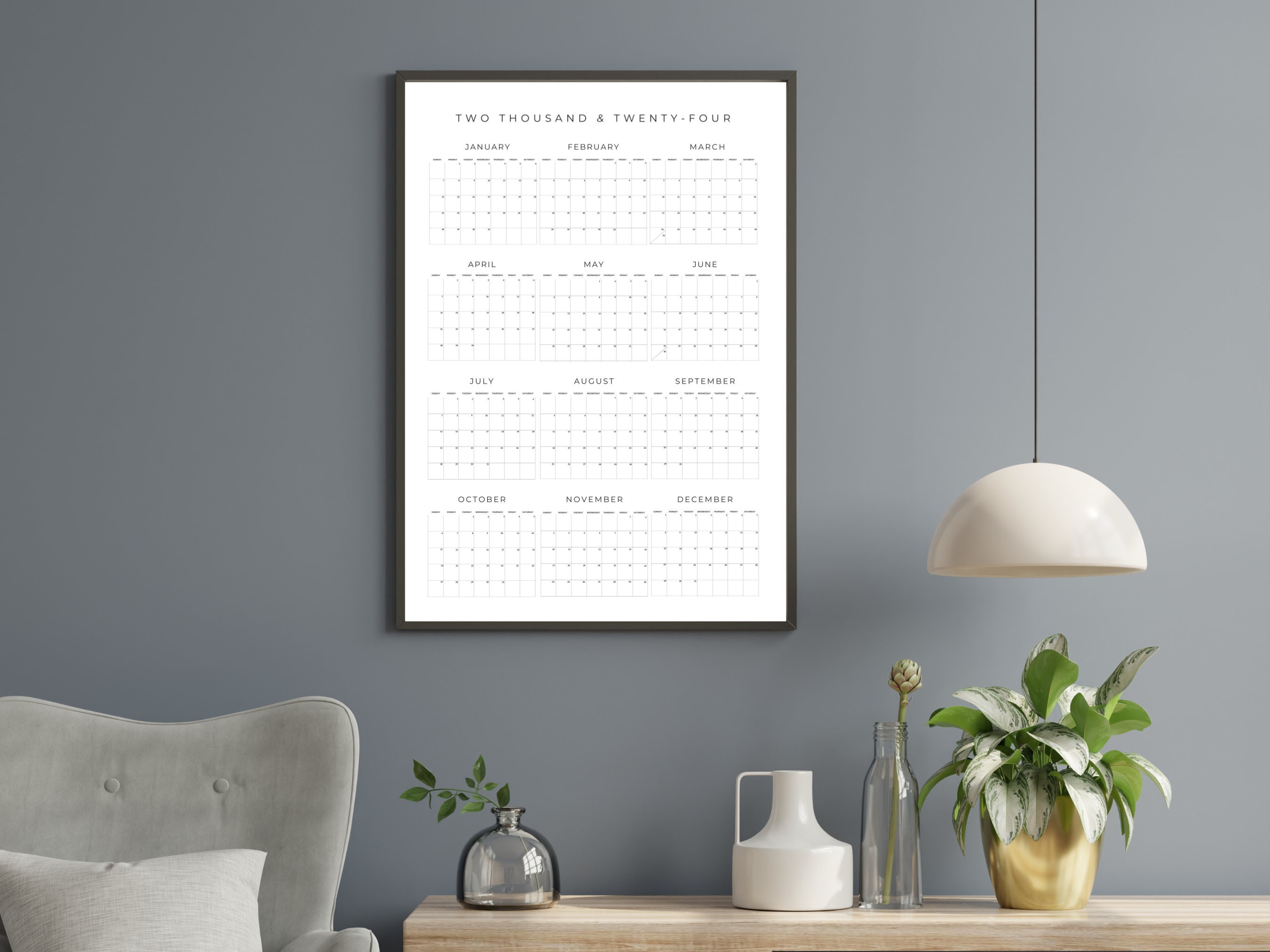2024 Wall Calendar Printable Annual Calendar 24x36 Printable Wall