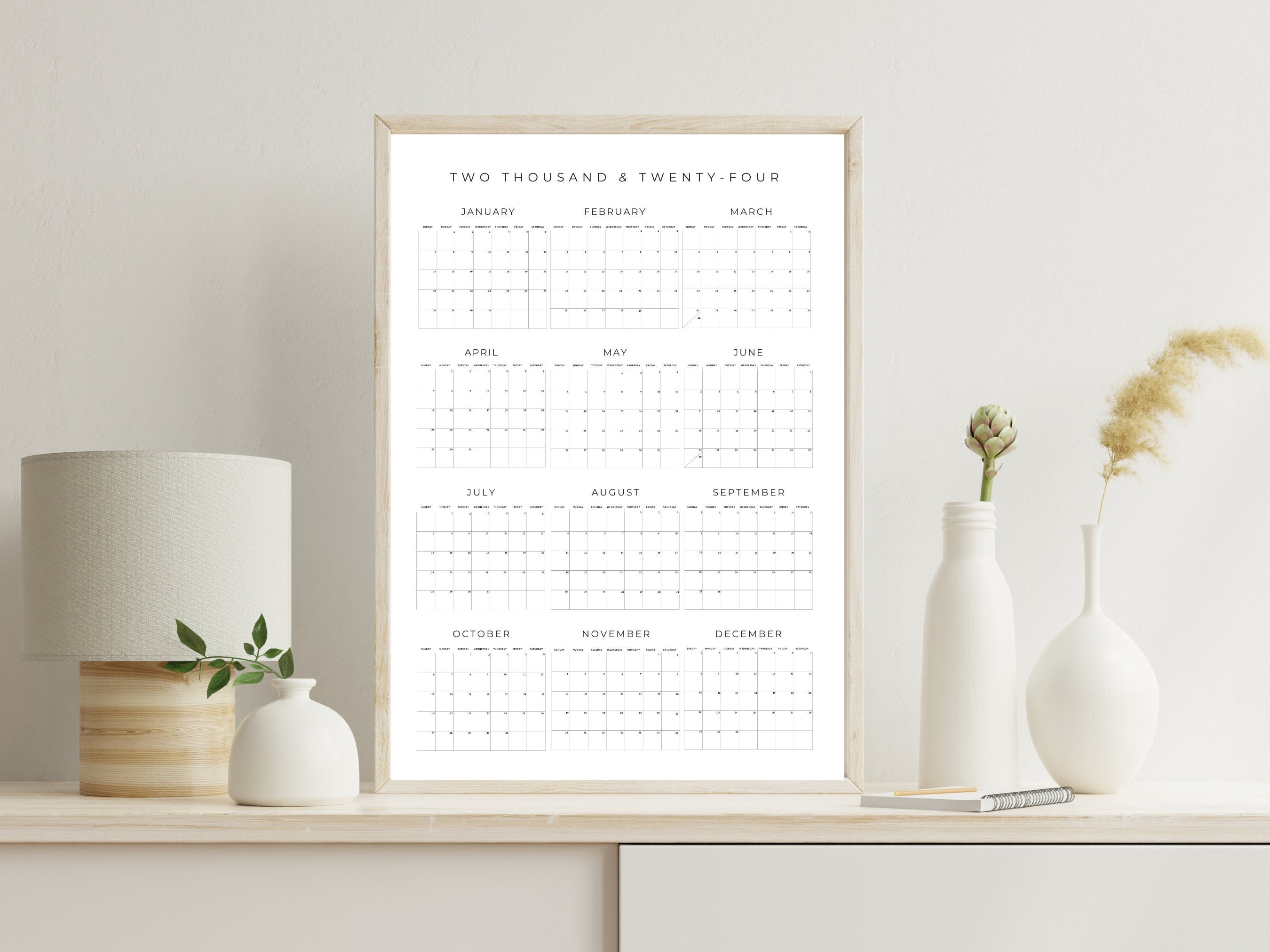 2024 Wall Calendar Printable Annual Calendar 24x36 Printable Wall