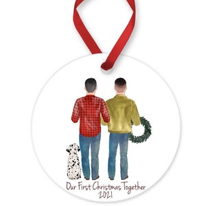 Mr and Mr Personalized Couples Christmas Ornament With Pet Cat and Dogs Gift, Custom Christmas Keepsake, Same Sex Gay and Lesbian Couples