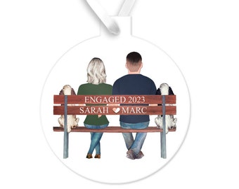 Personalized Couple Valentines Day Gift for Him and Her, Valentine Ornament, Custom Design Couple on Bench,  Valentine's Day Gift Tag