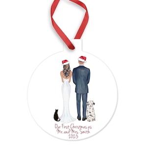 Our First Christmas as Mr and Mrs Ornament with Pets, Wedding & Bridal Shower Gift, Newlywed Gift Idea, 1st Christmas Married, Anniversary