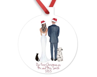 Our First Christmas as Mr and Mrs Ornament with Pets, Wedding & Bridal Shower Gift, Newlywed Gift Idea, 1st Christmas Married, Anniversary