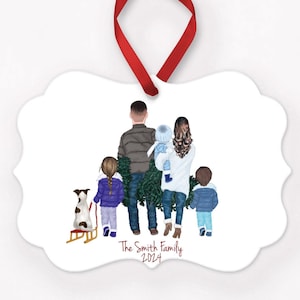 Personalized Winter Family Portrait Christmas Ornament with Pets, Custom Christmas Gift for Housewarming and Wedding Gifts